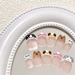 【フレンチニャー】キャッツアイ ハンドメイド ウェアラブルネイル ネイルパッチ マニキュア フェイクネイル 漫画 かわいい 純粋な欲望