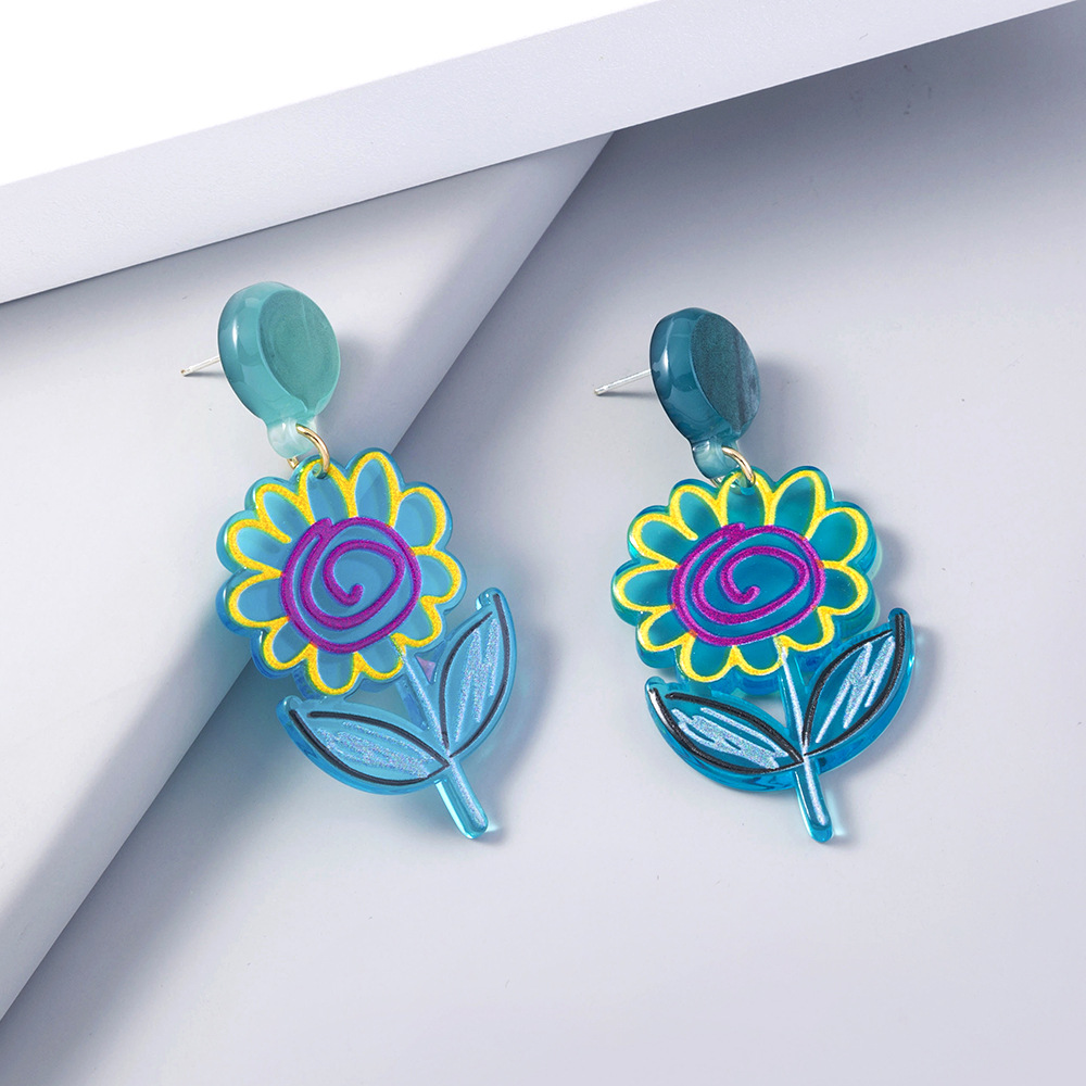 Wholesale Fashion Graffiti Color Sunflower Acrylic Earrings Nihaojewelry display picture 5