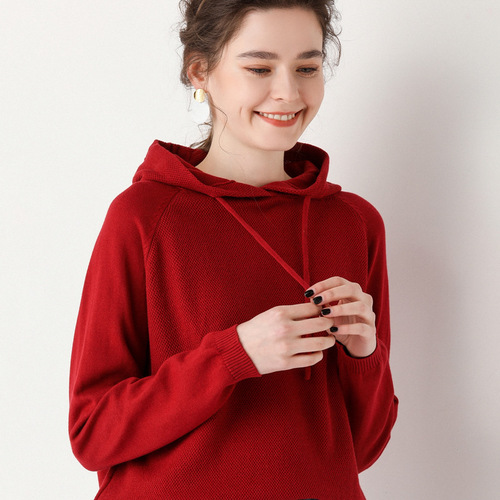 Cape Hoodie Knit Top, Refined Cotton Line, Loose and Lazy Korean Version, New Short Autumn and Winter Women's Top, Trendy