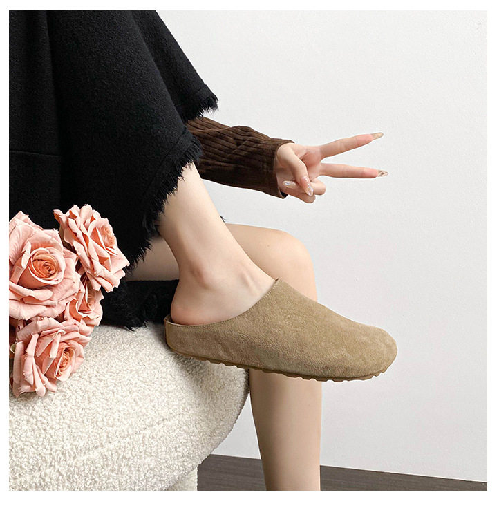Dép lê nữ bít mũi đế dày mũi rộng phong cách Birkenstock, gót 3 cm — Màu caramel, Màu kaki, Màu mơ chi tiết 29