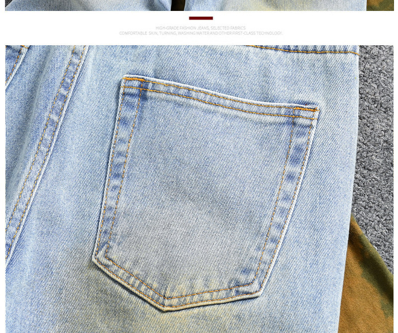 Men's Vintage Washed Jeans - Relaxed Straight-Leg High Street Denim Pants With Wave Crease Design, Light Blue_mkmklike.com