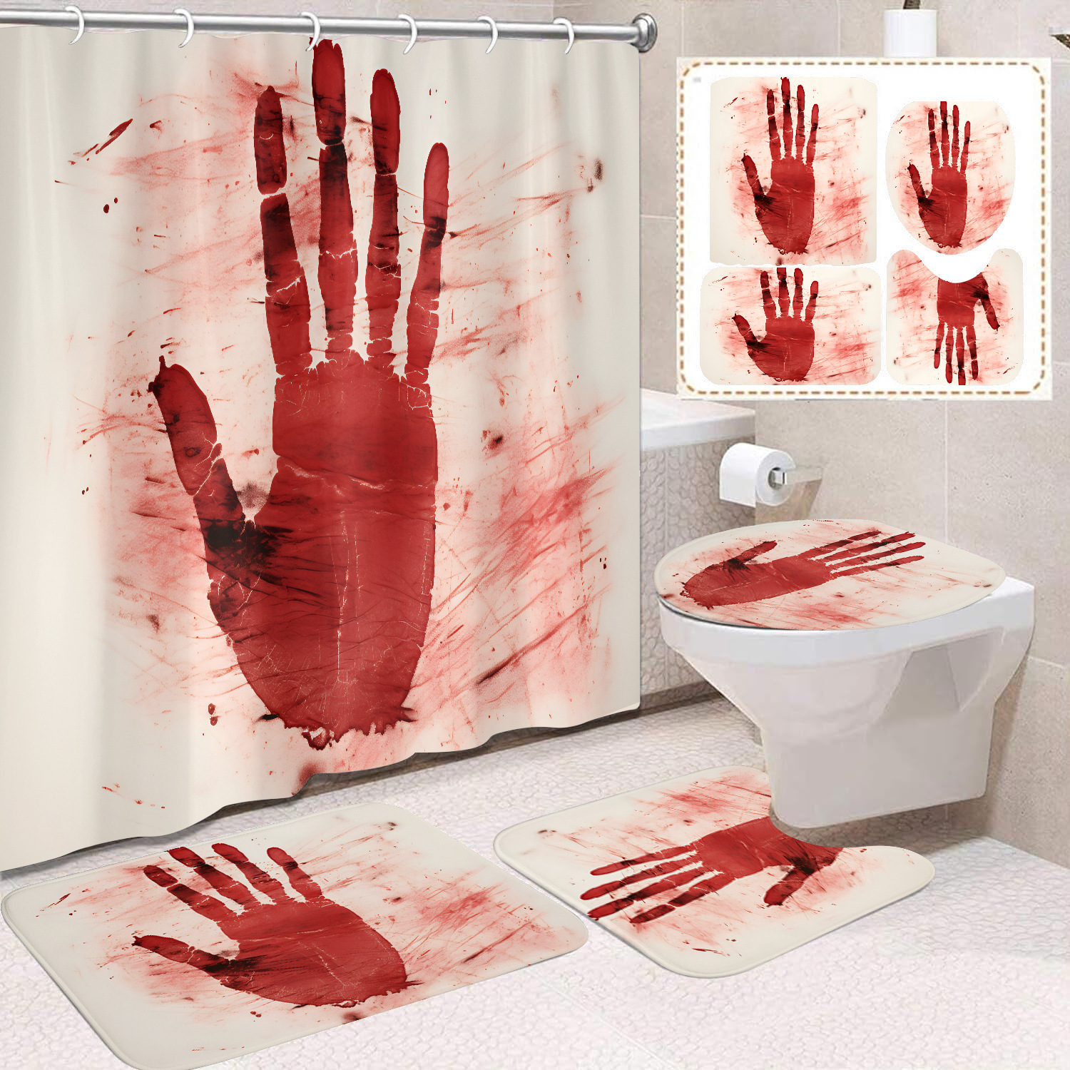 Ventas transfronterizas de Halloween cortina de baño cortina de noche terror impresión digital cortina de baño impermeable cortina de baño mayorista