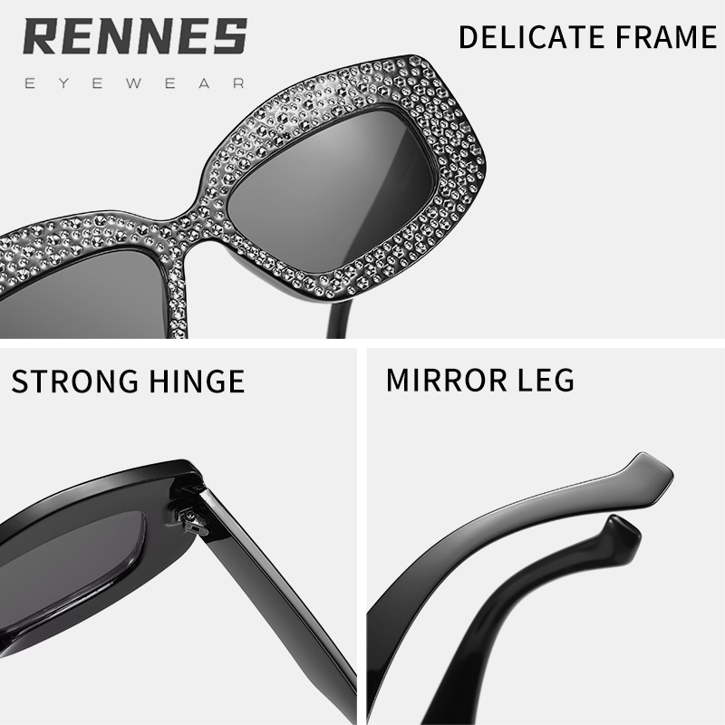 Nuevo estilo rectangular, estilo de Hong Kong, retro, diamantes, pasarela de alta gama, gafas de sol de moda, ropa de moda al aire libre, imprescindible