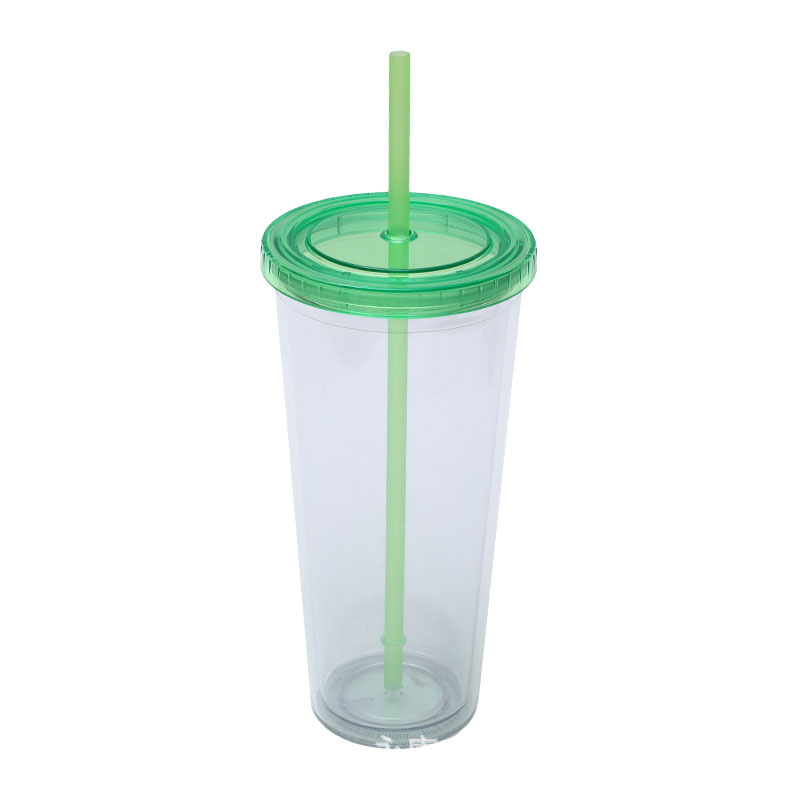 En stock suministro directo transfronterizo 24oz taza de plástico de doble capa de gran capacidad con tapa se puede personalizar LOGO taza portátil COMO taza de paja