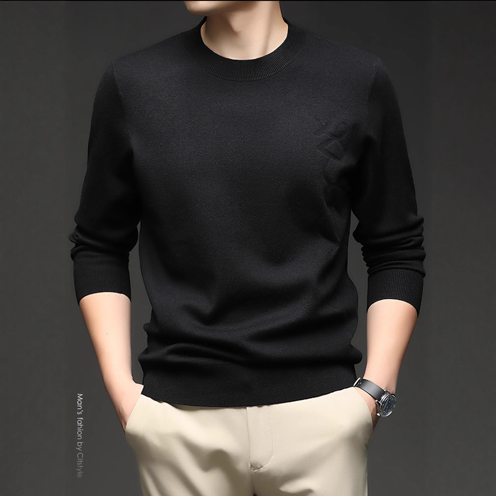 Jacket de manga larga hombre otoño invierno sólido de manga larga cuello redondo de mediana edad Jacquard casual jersey de punto hombre suéter