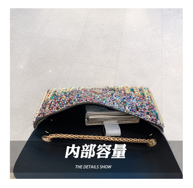 Cross-border bag bestsellers: Women's bag, chain, super shiny diamond-encrusted small square bag, crossbody bag, fashionable and versatile, socialite dinner bag undefined