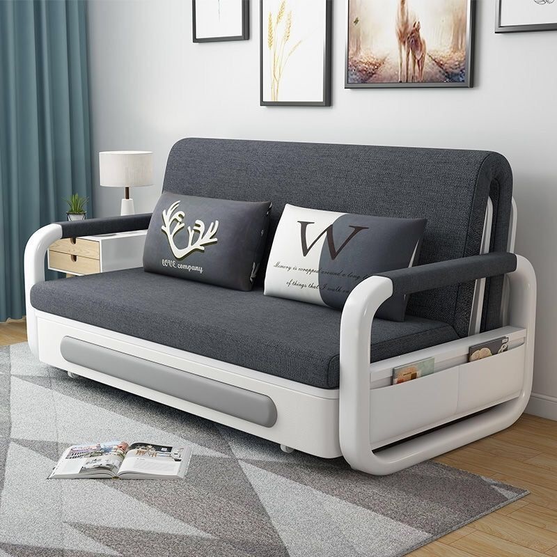 Multifunctional foldable sofa bed for small living rooms, extendable and retractable, suitable for single, double, or triple use, with storage capability