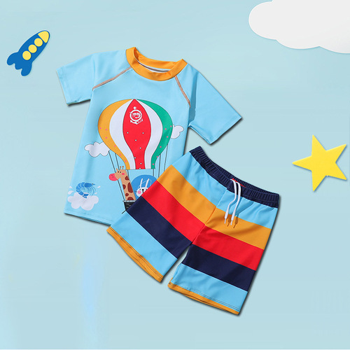 Children's swimwear set for boys, split two-piece set for small, medium, and large children, sun protection quick-dry swim trunks, cute baby hot spring swimsuit
