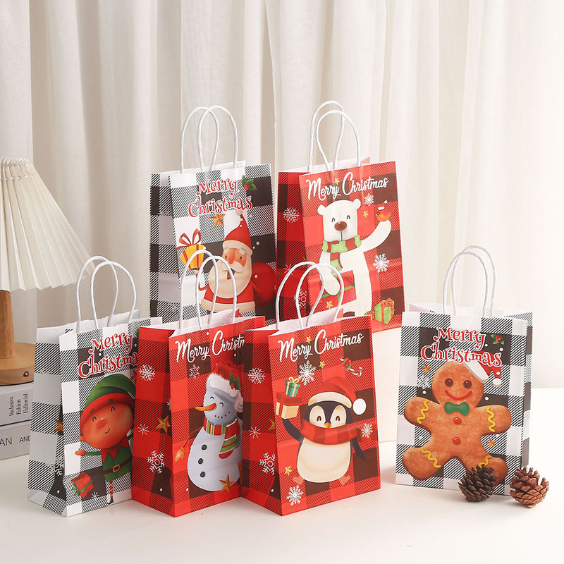 クラフト紙ショッピングバッグクリスマス雪だるまギフトバッグプリントパーティープレゼント包装袋漫画手提げ袋卸売り|undefined