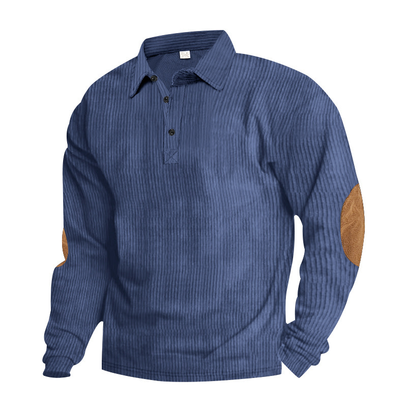 Venta caliente transfronteriza hombres americanos primavera y otoño pana retro suelto casual al aire libre parche de manga larga camisa de fondo POLO