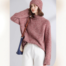 2025冬新款花纱纯色加厚长袖上衣羊绒衫女100纯羊绒高领宽松慵懒