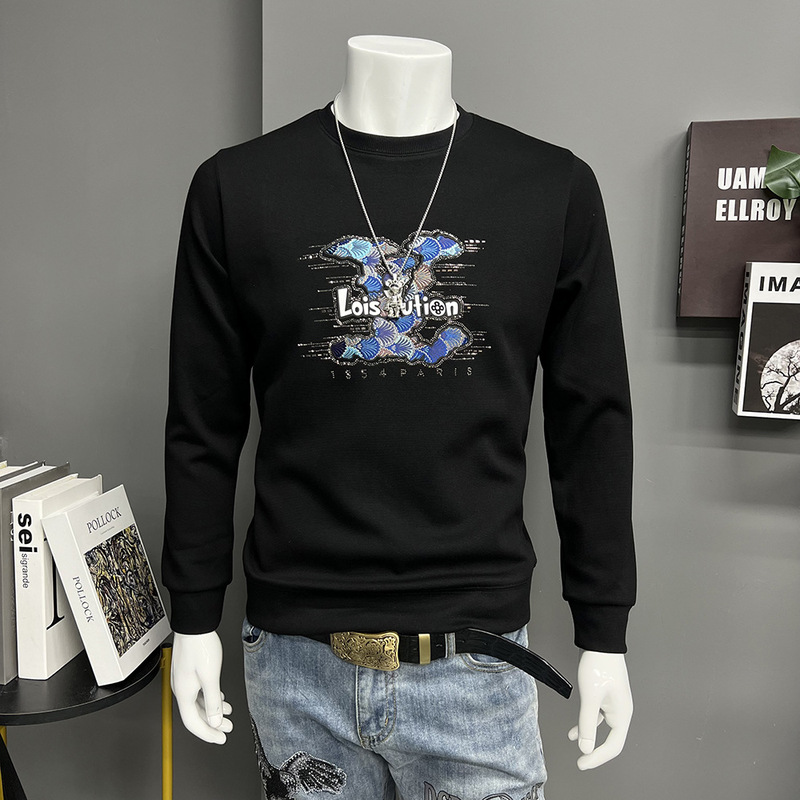 Autumn and Winter New European Heavy Industry Hot Drilling Sweater Men's Long-sleeved T-shirt Top T-shirt Pullover Slim-fit Trendy Instagram Fashion Autumn and Winter New European Heavy Industry Hot Drilling Sweater Men's Long-sleeved T-shirt Top T-shirt Pullover Slim-fit Trendy Instagram Fashion