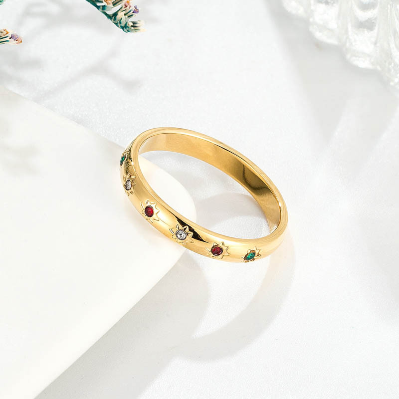 Daily, Street Occasion Titanium Steel Material 1 Piece Simple Style Star Titanium Steel Inlay Zircon Rings