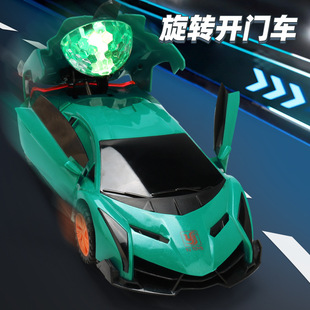 Shake the same electric universal driving rotating automatic door opening sports car colorful light music boy toy car