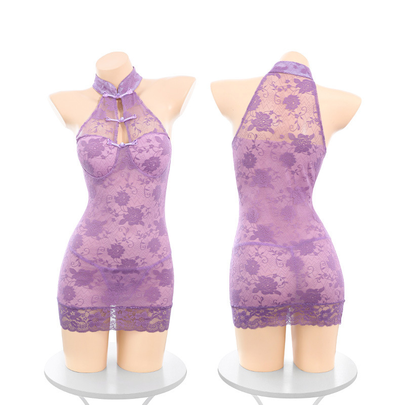 Mu Mu nuevo cuello chino de encaje cheongsam perspectiva de seducción bolsa de ropa interior sexy 6718