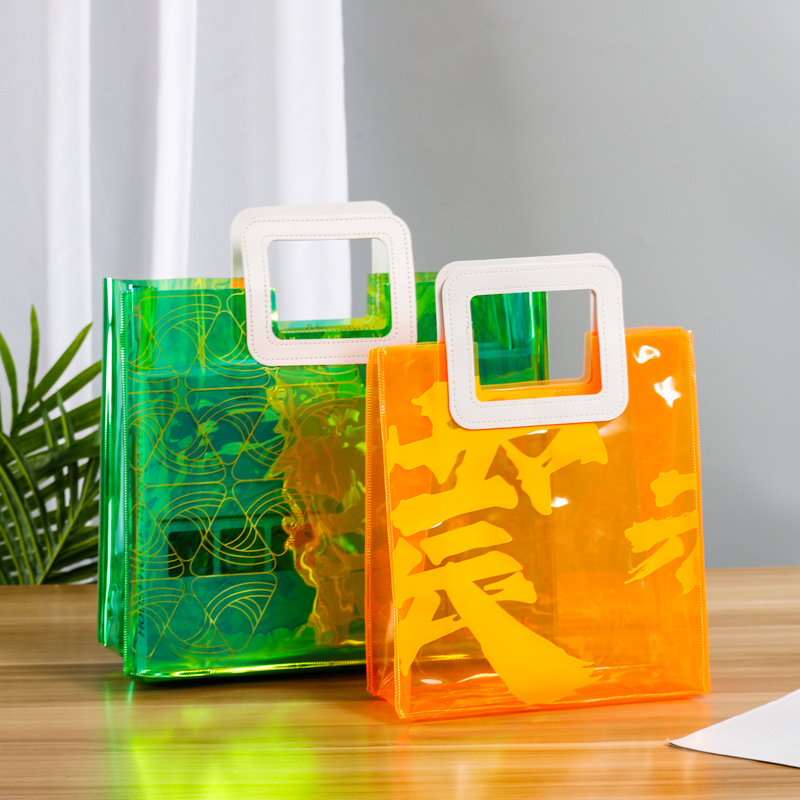 有底有侧透明PVC手提袋立体方孔礼物喜糖手拎礼品袋伴手礼塑料袋