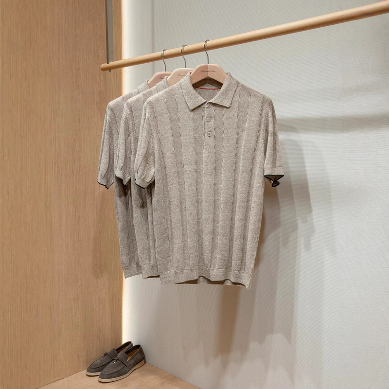 [Italian Style Nobleman] 77% Linen Blend Long-Staple Cotton Loose Bc Old Money Style Knitted Short-Sleeve Polo Shirt for Men