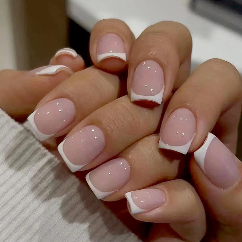 Girly Pink Sweet Short Manicure Pure White French Fashion Versatile Classic Timeless Wearable Nails