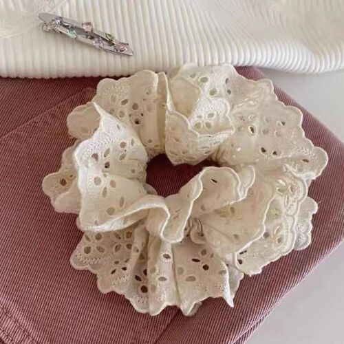 Ins-style high-fashion English academic blue plaid hair tie, trendy French retro lace flat hairpin