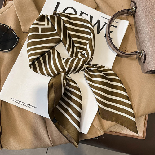 Korean version of the new striped fashionable small square scarf for women, dual-purpose student scarf, spring and autumn small square scarf, warm scarf