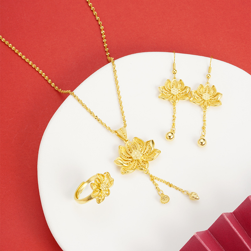 Estilo antiguo de oro collar de loto anillo de gota para el oído traje de estilo chino corte de las mujeres todo partido sala de estar caliente suministro