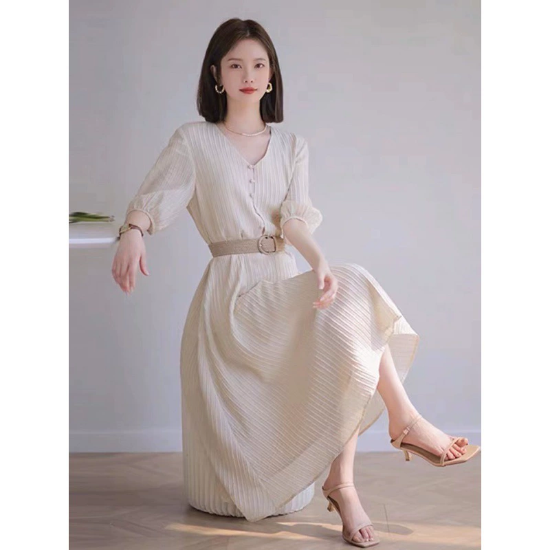 Платье 2023, легкое, роскошное, элегантное, с интеллектуальным темпераментом, женское летнее платье богини, элитное