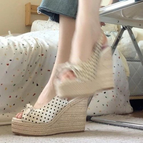 2025 summer woven high heel thick sole casual retro Roman sandals 6.5cm small heeled fish mouth sandals