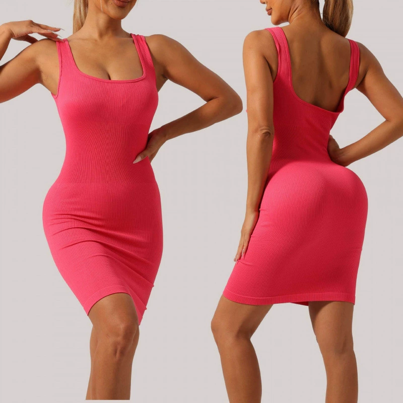 Новый европейский и американский спорт на открытом воздухе повседневный стройный резьбовой ремень без рукавов йога-юбка с одной ступенькой S-образное платье с кривой