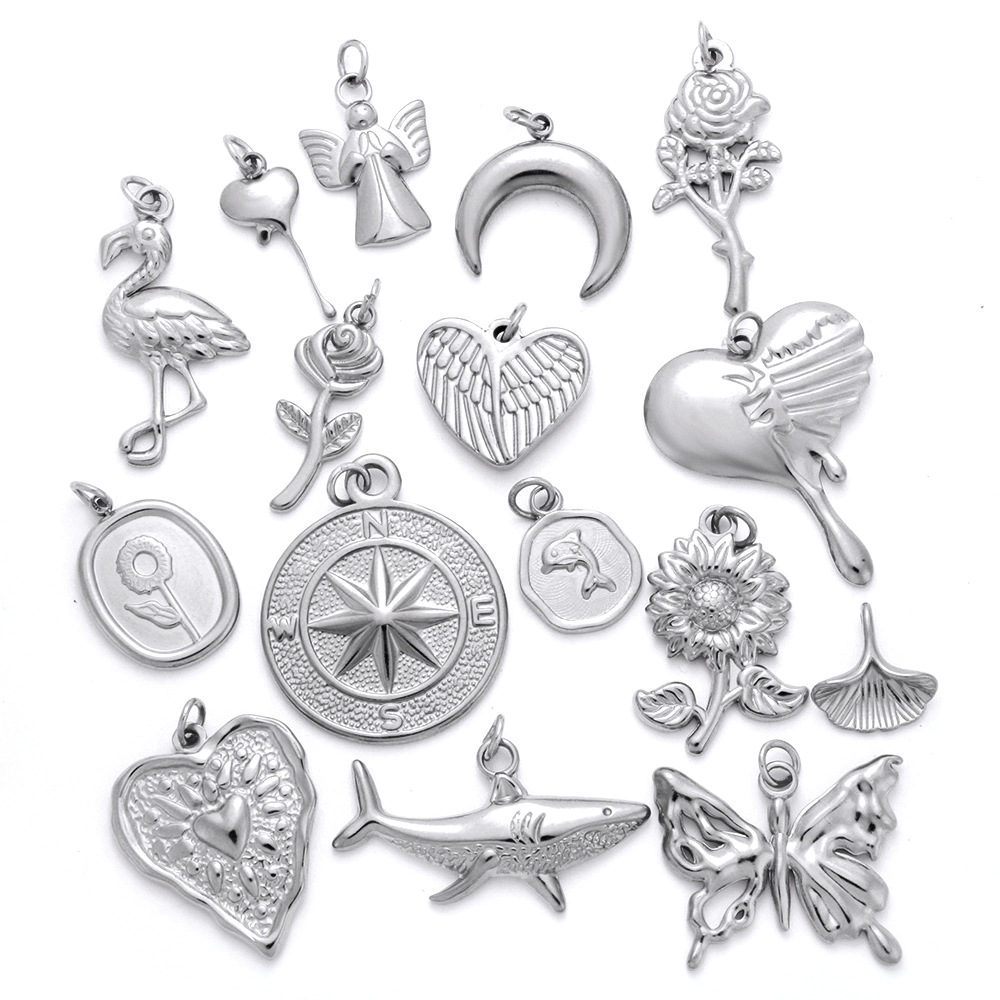 PVD Coated Gold Plating Process Pendant Jewelry Making Type 1 Piece 304 Stainless Steel PVD Coated Real Gold Plated Sunflower Compass Shark Polished Pendant DIY Jewelry Accessories