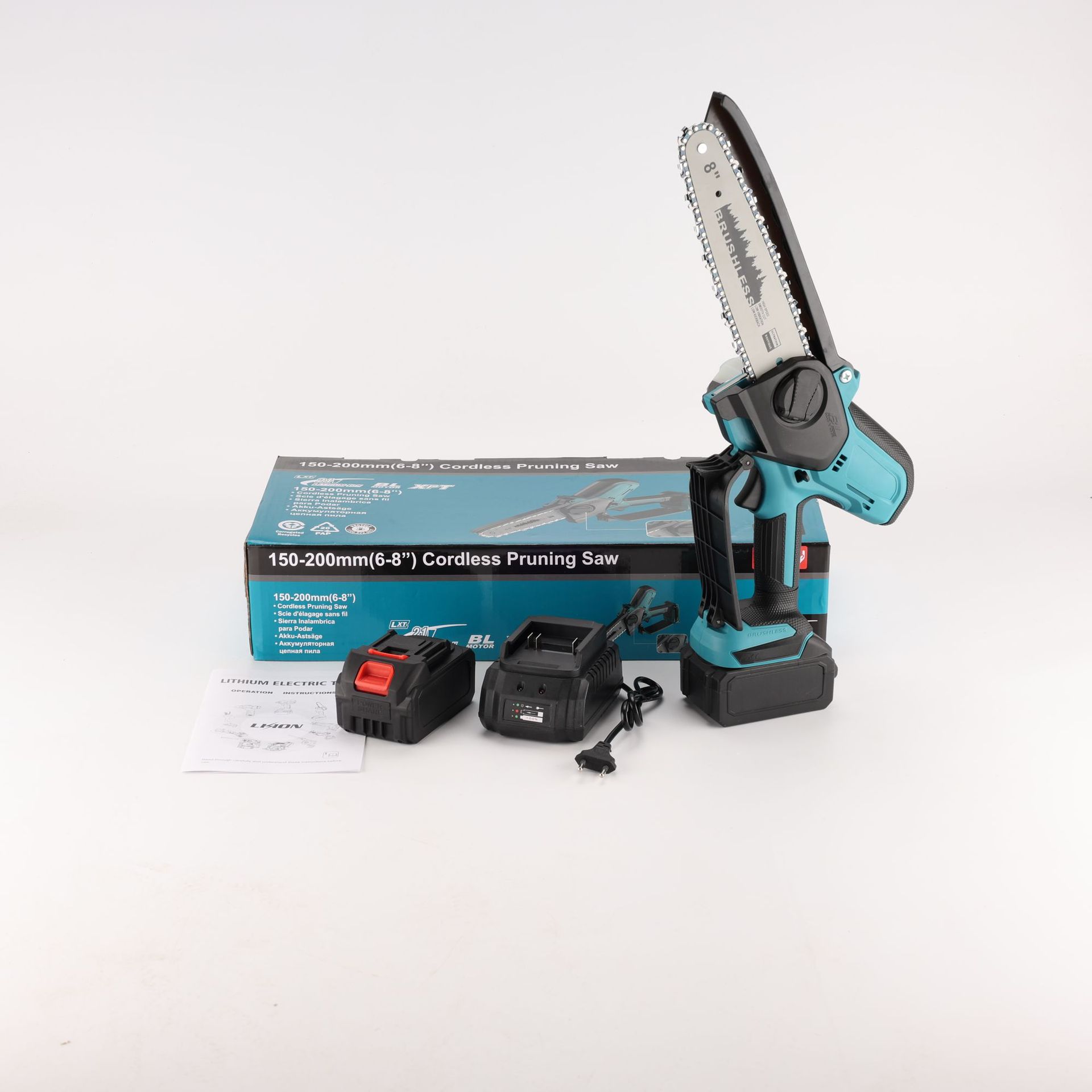 Sierra de cadena eléctrica sin escobillas de alta velocidad inalámbrica de mano multifuncional de 8 pulgadas transfronteriza