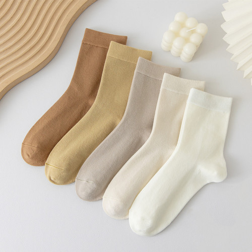 Nine-row antibacterial anti-odor bamboo fiber socks for women, mid-calf, anti-odor, solid color, Korean-style candy women's socks, long waist