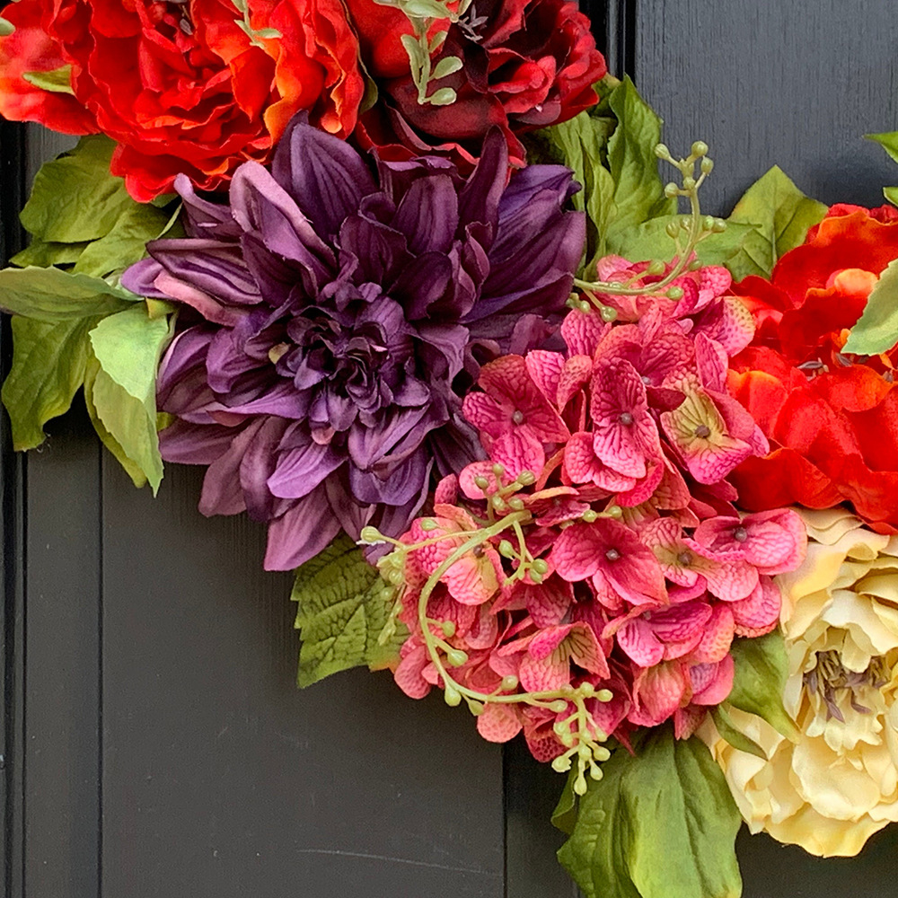 Colorful Peony And Hydrangea Wreath For Front Door Wall Decor_voghion.com