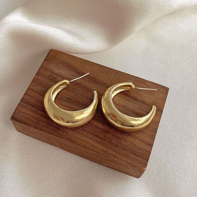 925银针夸张耳环复古C形金属耳钉韩国气质冷淡风圆圈耳坠耳饰女