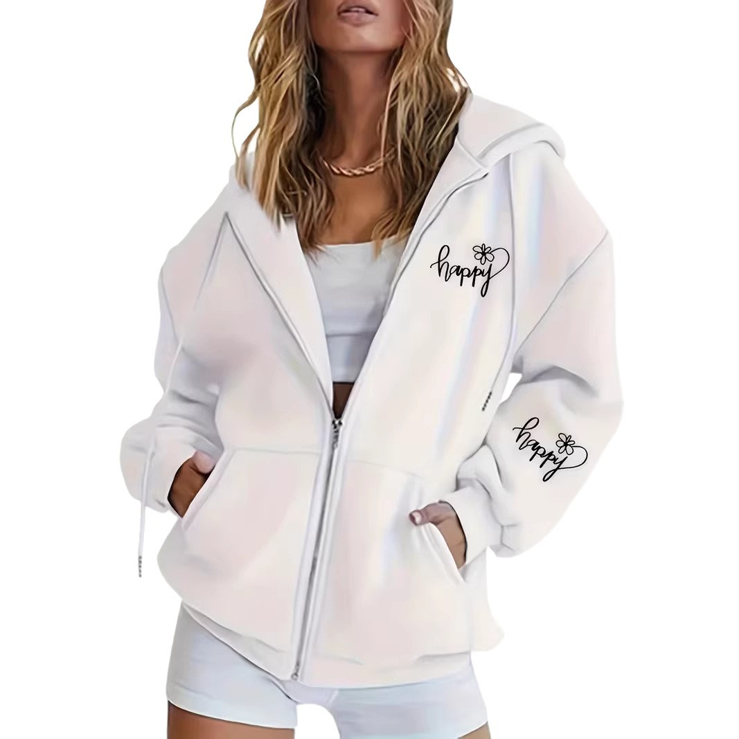 Women's Clothing Women's Fleece Lined Thick Hooded Sweatshirt Jacket Casual Long Sleeved Autumn Winter Print For Formal & Casual_ecoleips.com