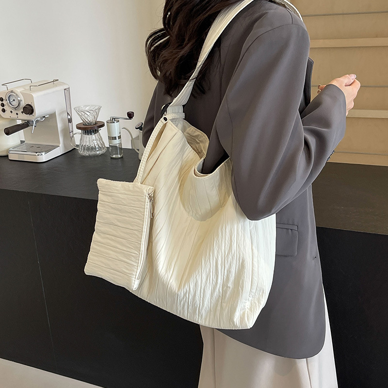 2024 Summer Cross-Border Bag Pleated Underarm Bag Tote Bag Canvas Bag Large Capacity Single Shoulder Women's Bag Crossbody Handbag