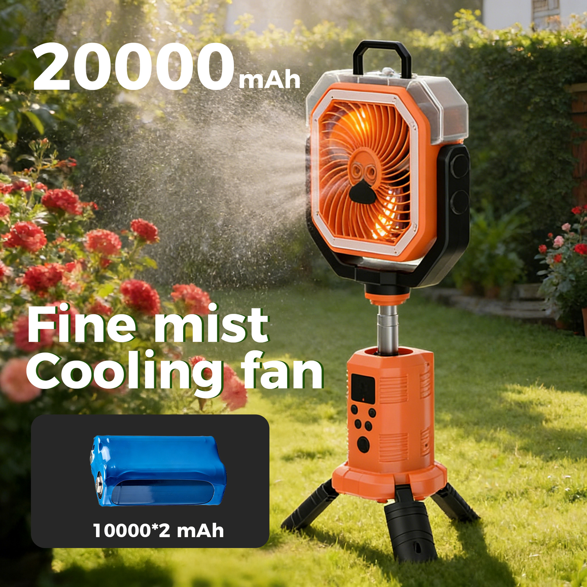 Ventilador de Camping Retráctil con Spray Inalámbrico con Pantalla Digital para Aire Libre