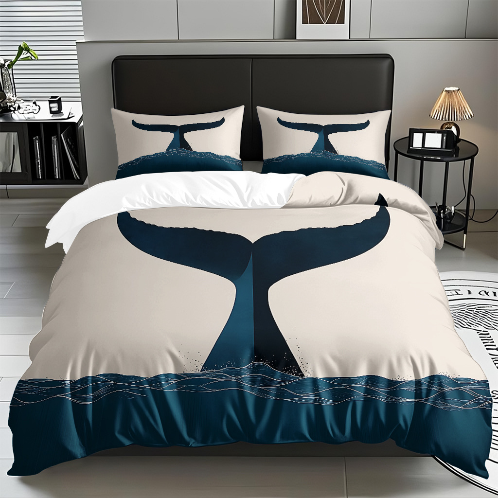 TEMU / JIT Amazonas transfronterizo varios animales marinos patrón 3D impresión digital colcha colchón kit de almohada