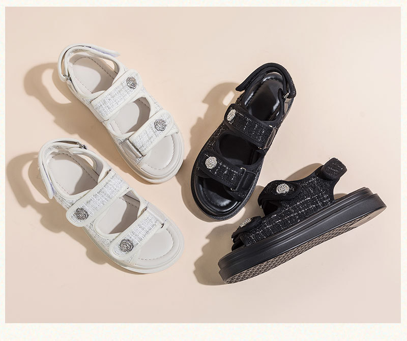 Women's Thick Soled Velcro Sandals Summer Fashion Casual Shoes Style Roman Sandals White Black Khaki_vogvips.com