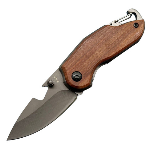 Outdoor Knife Camping Self-defense Knife X48 Folding Knife Multi-functional Bottle Opener Key Knife Portable Mini Wooden Handle Knife