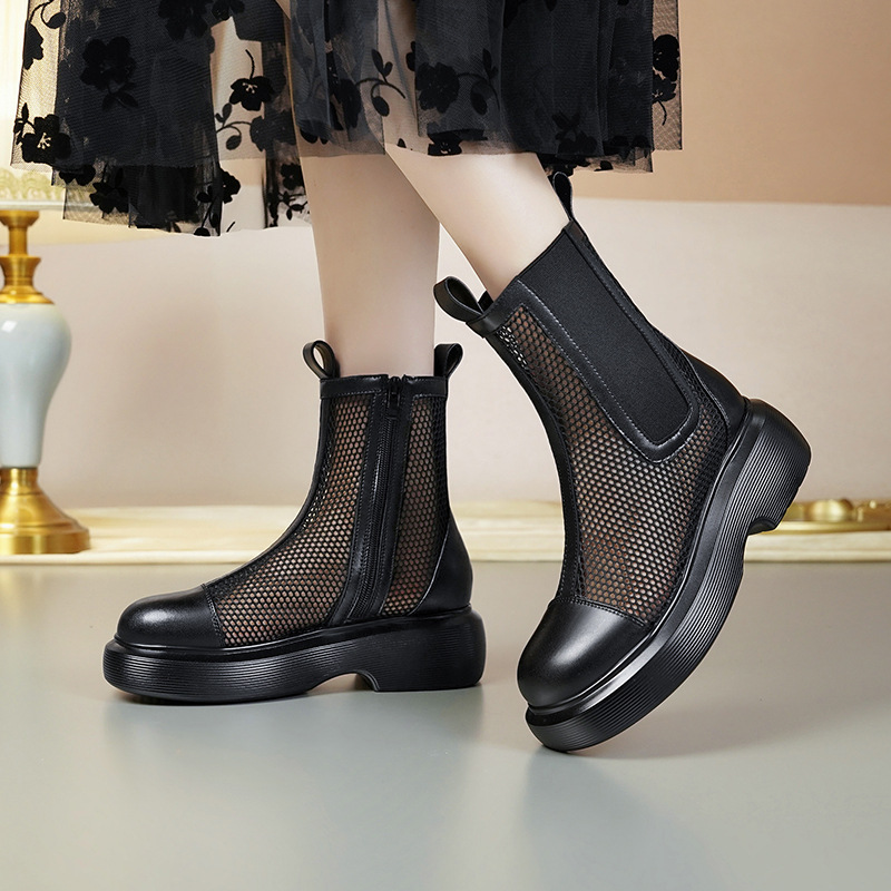 Boot lưới nữ cổ thấp thoáng khí mùa hè phong cách Martin — Màu đen