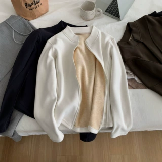 LU系小暖炉~小立领加绒韩版外套女秋冬修身显瘦上衣保暖拉链开衫