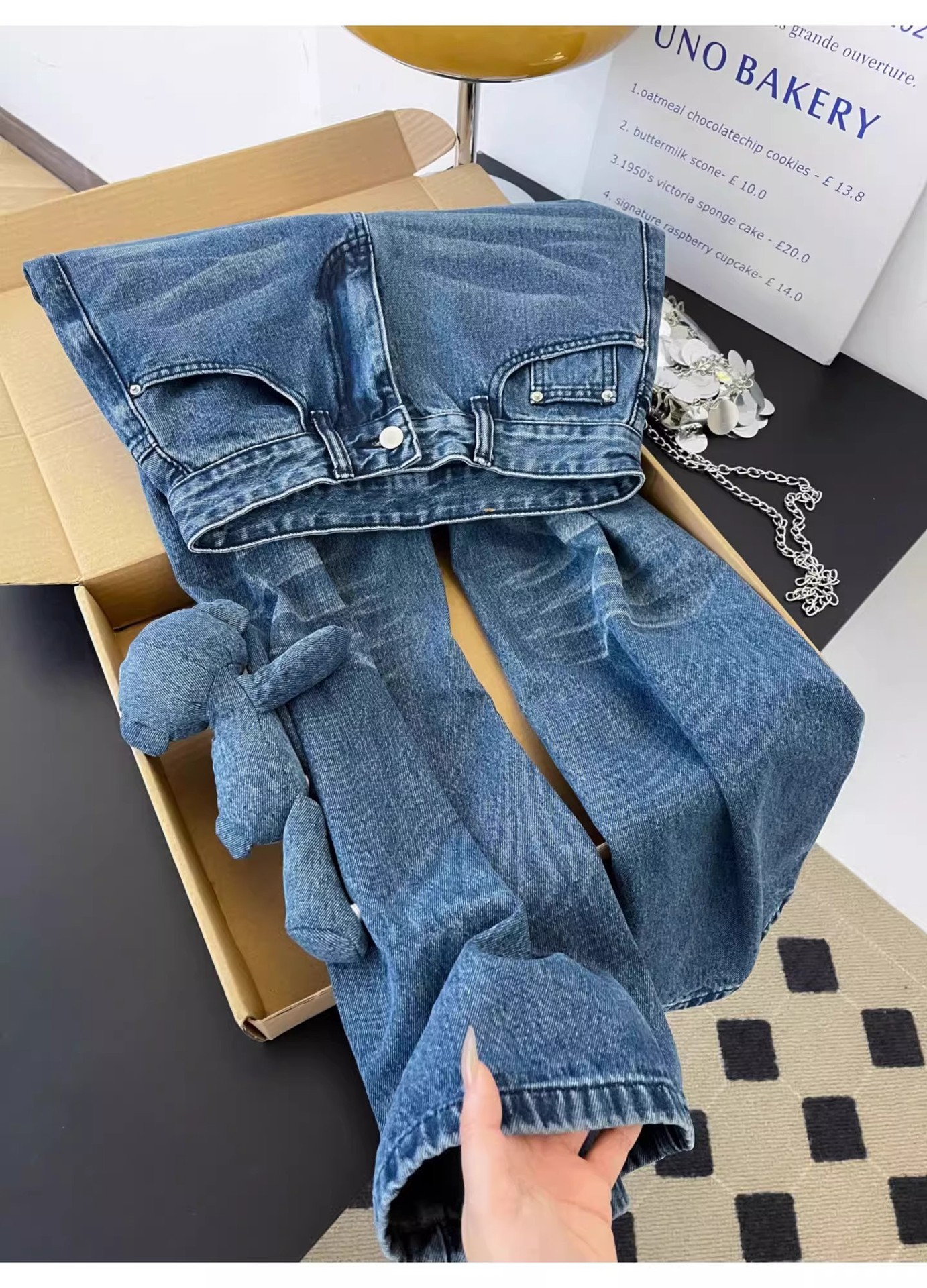 Women's High-Waisted Slimming Wavy Washed Denim Jeans Casual Loose Wide Leg Floor-Length Trousers With Letter Embroidery American Retro Summer Style_mkmklike.com