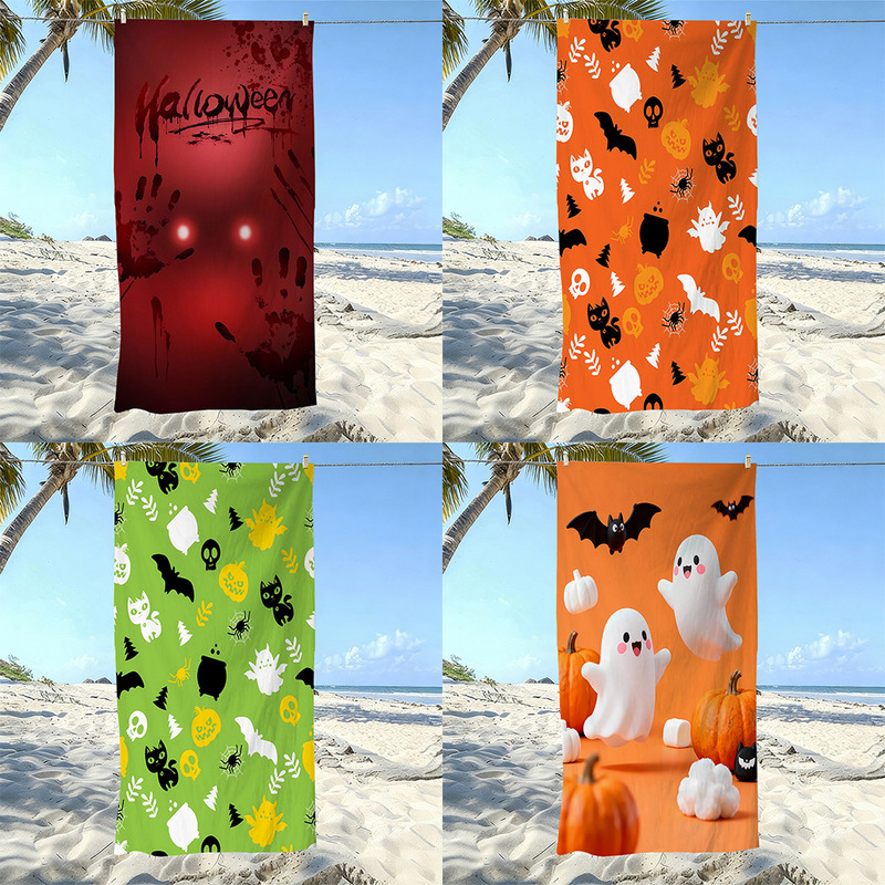 Foreign Trade Hot-Selling Halloween Microfiber Beach Towel, Non-Sand-Absorbing, Water-Absorbent, Quick-Drying Bath Towel, Cross-Border Custom Order