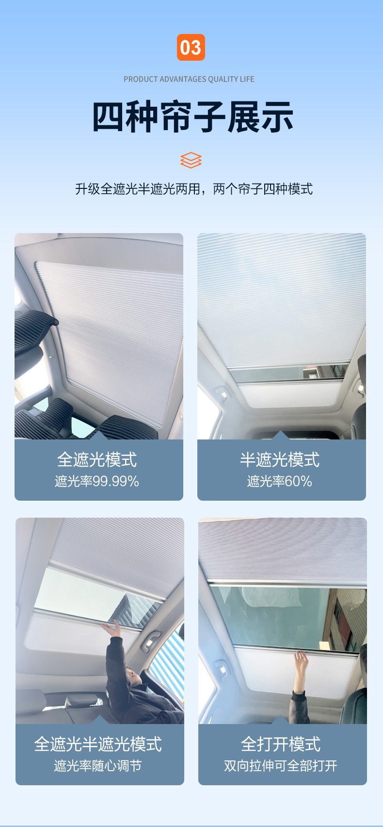 Suitable for Byd Seal Car Roof Panoramic Canopy Window Retractable Sunshade Curtain Heat Insulation Sunshade Sun Protection Two-In-One Convenient