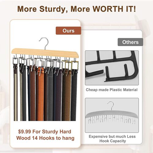 Solid wood belt storage rack household belt tie hook hanger underwear sling multifunctional solid wood tie rack