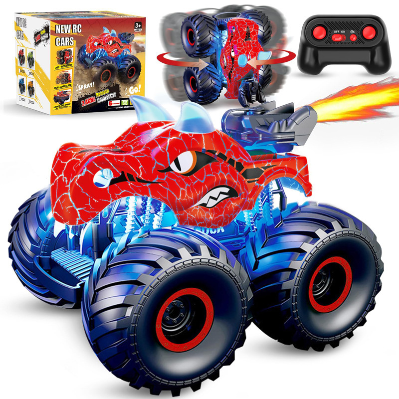 Cross-border crack dinosaur remote control car spray stunt car mountain bike climbing off-road vehicle four-wheel drive light rc cars