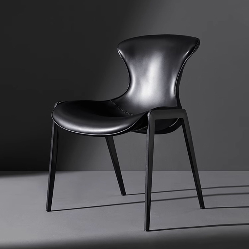 Italian Minimalist Saddle Leather Dining Chair Home Chair Black Backrest Chair Simple Artistic High-class Dining Table Stool