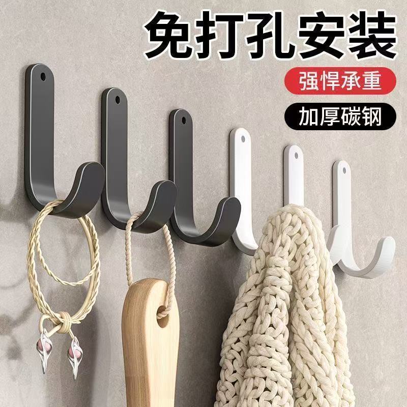 No-Nail Hooks with Strong Adhesive, No-Drill Gun Gray Sticky Hooks for Walls, Heavy-Duty Hooks for Kitchen, Bathroom, and Behind Doors