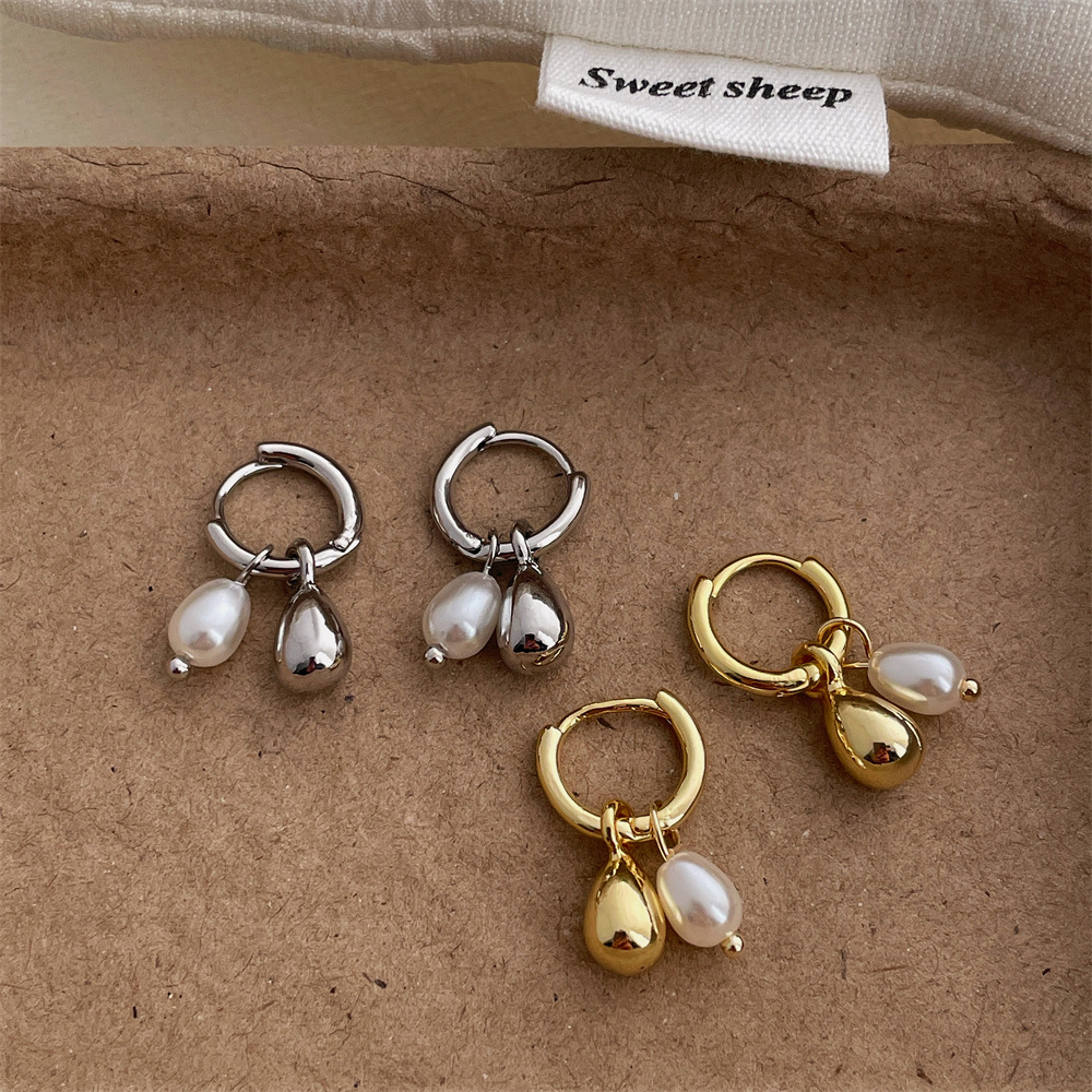 9g Weight 1 Pair Retro Classic Style Geometric Plating Imitation Pearl Copper Alloy Drop Earrings