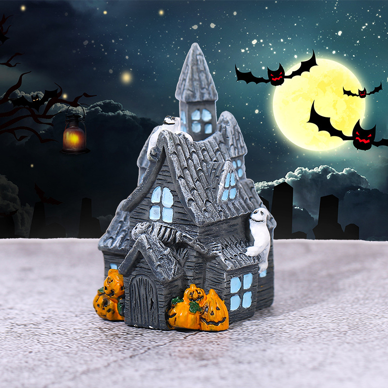 越境創意ハロウィンの家の樹脂の置物はクモのコウモリのかぼちゃのミニチュアの装飾品の部品をシミュレーションします。